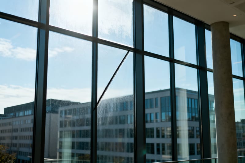 Streifenfrei geputzte Fensterfront in Hannover
