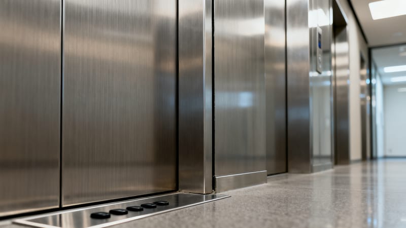 Gereinigte Türschiene und sauberer Kabinenboden eines Aufzugs in einer Wohnanlage in Hannover