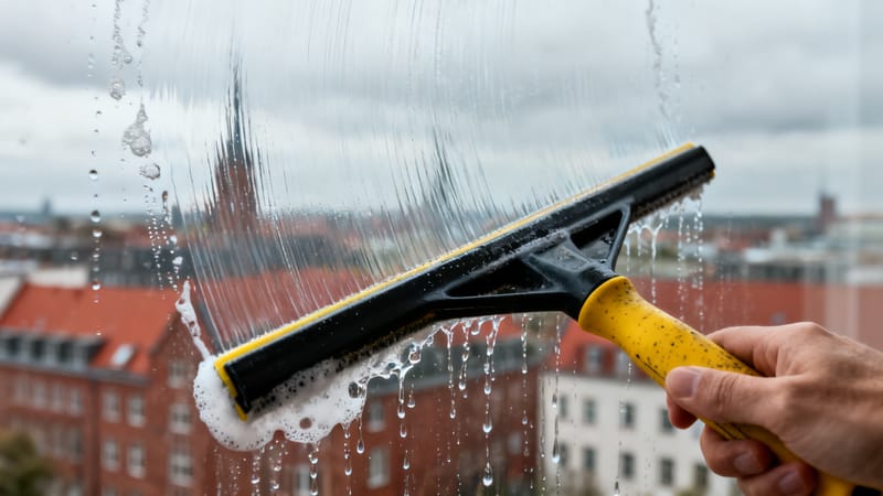 Detailaufnahme einer streifenfrei gereinigten Fensterscheibe in Hannover