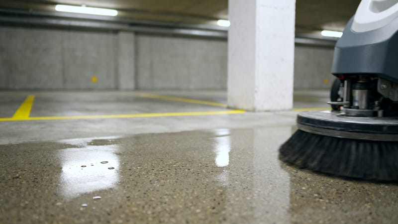 Sauberer Kellerflur mit gewischtem Boden und freien Leitungen in einer Wohnanlage in Hannover