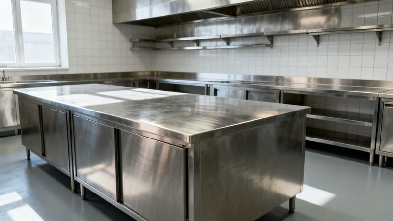 Entfettete Großküche mit gereinigter Dunstabzugshaube in Hannover