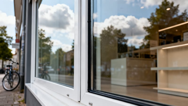 Schlierenfrei gereinigtes Schaufenster und gepflegte Umkleide in einem Geschäft in Hannover