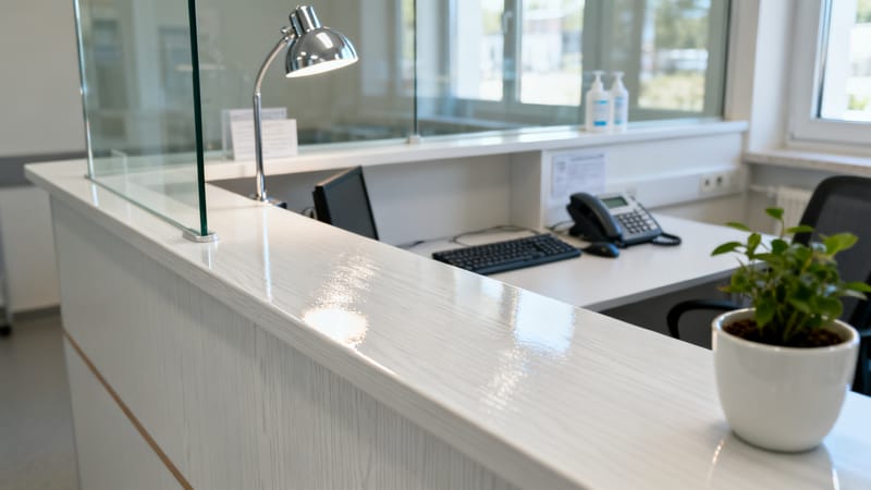Sauberer Empfang und gepflegtes Wartezimmer einer Praxis in Hannover