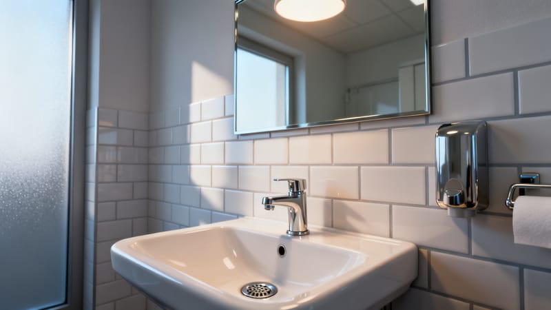 Hygienisch gereinigte Sanitäranlage mit glänzenden Armaturen in Hannover