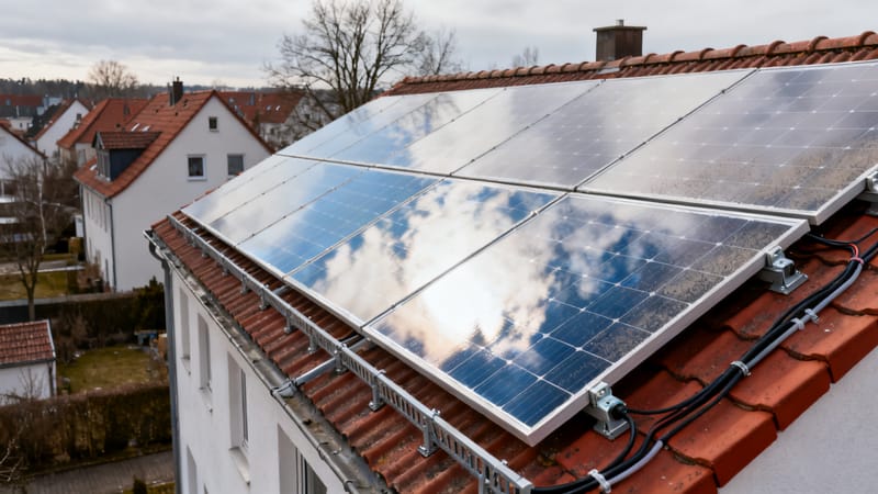 Solarmodule auf einem Aufdach in Hannover, deren Reinigungspreis pro Quadratmeter berechnet wird